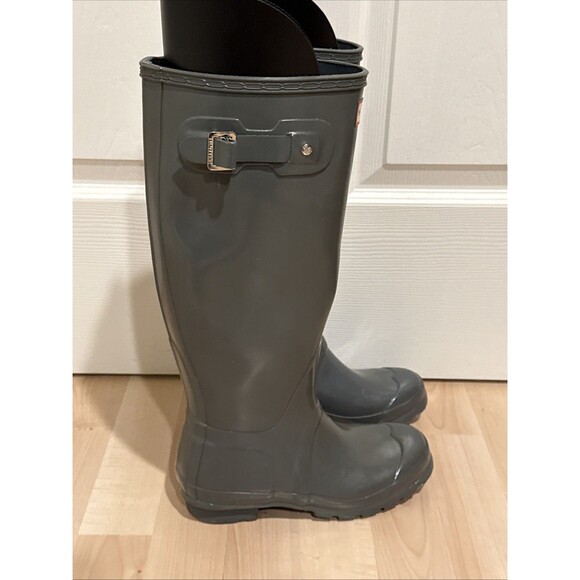 Hunter Boots Womens US 5 EU 36 Original Tall Gloss Rain Boots - Gray Green Boot - Picture 3 of 8